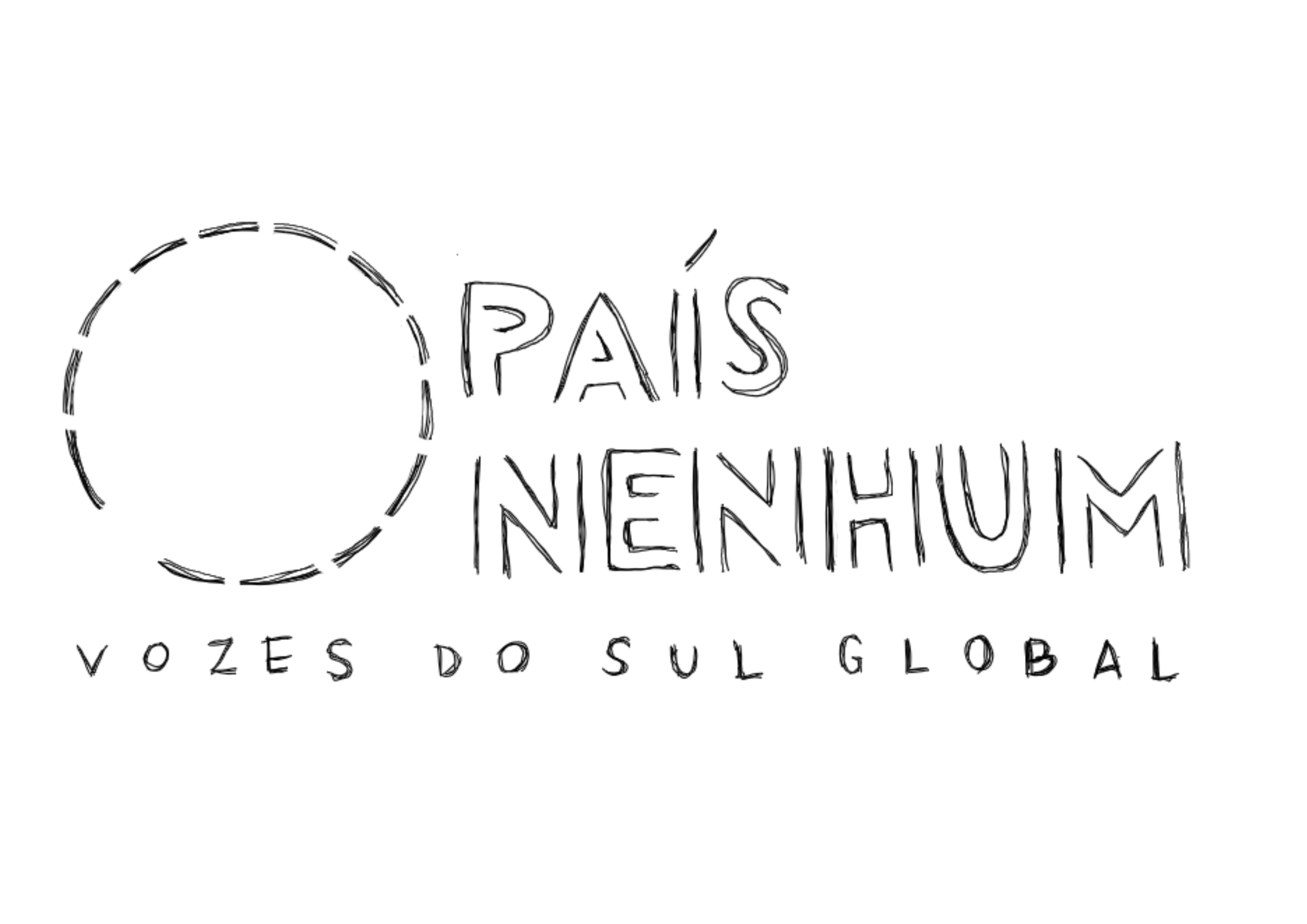 Logotipo da editora País Nenhum em traço preto sobre fundo branco, com um círculo tracejado à esquerda e o texto: 'PAÍS NENHUM - VOZES DO SUL GLOBAL'.